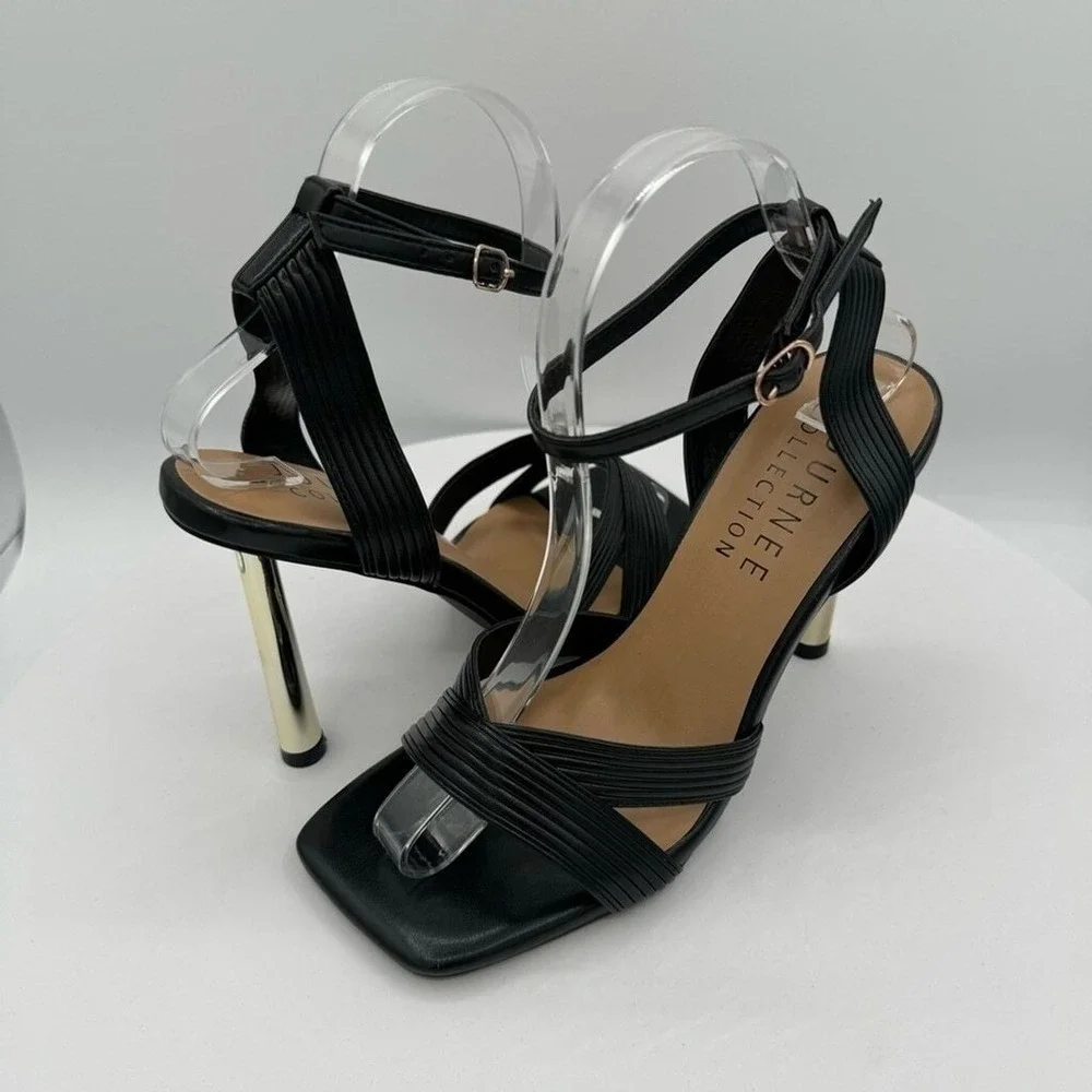 JOURNEE‎ ANNETT WOMENS SHOES W/ GOLD ACCENT HEELS SIZE 8 CLR BLACK/GOLD NWT